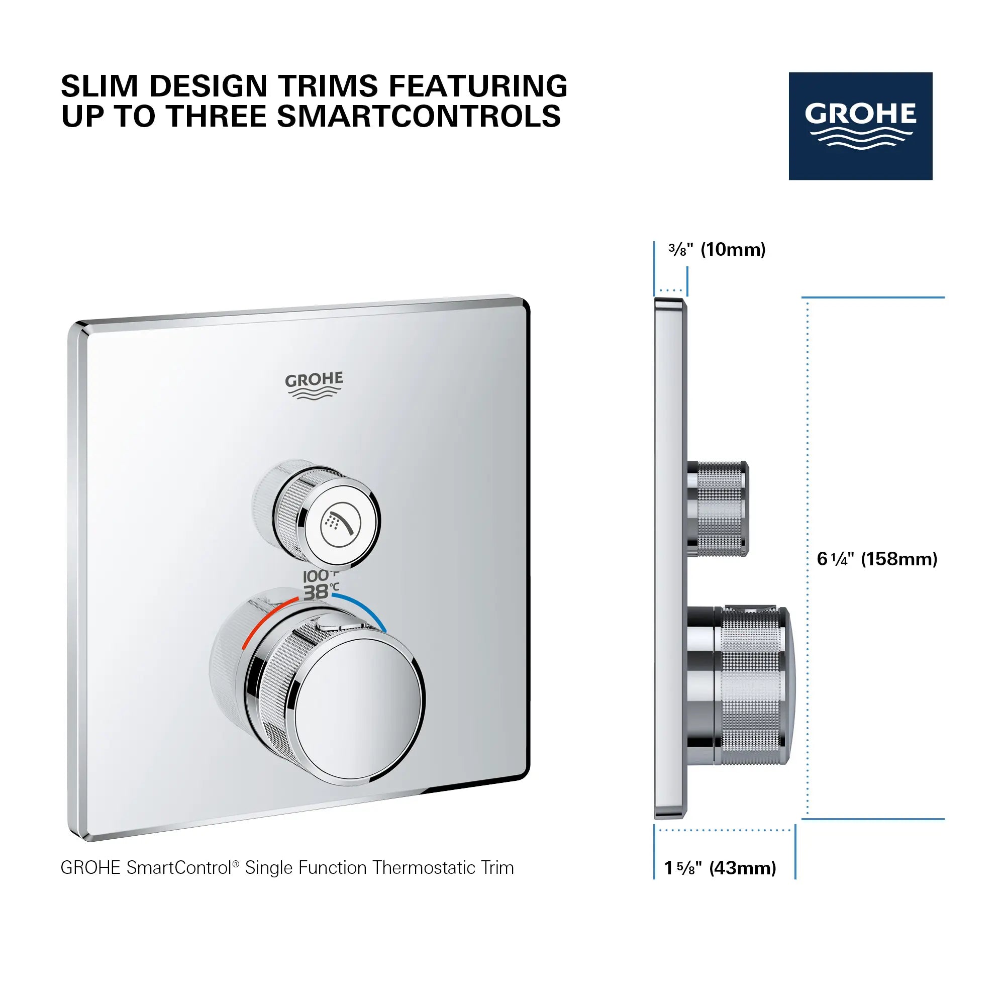 GrohTherm SmartControl Garniture de valve thermostatique à fonction simple  // CHROME STARLIGHT GROHE // 69177_GROHE_SmartControl_Square_29140000_Single_Function_Info_1_0_CDNwebp.webp