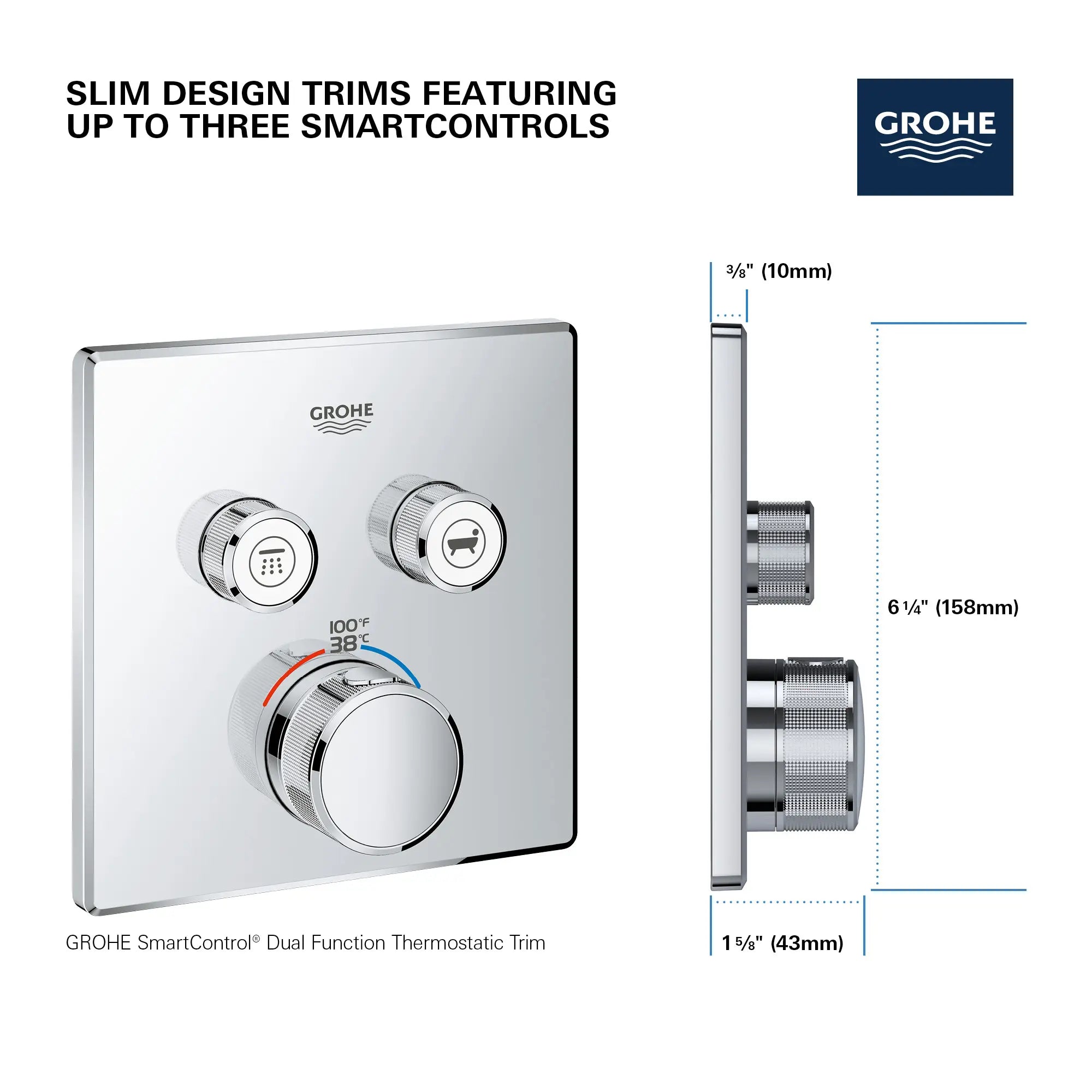 GrohTherm SmartControl Garniture de valve thermostatique à fonction double // CHROME STARLIGHT GROHE // 69181_GROHE_SmartControl_Square_29141000_Dual_Function_Info_1_0_CDNwebp.webp