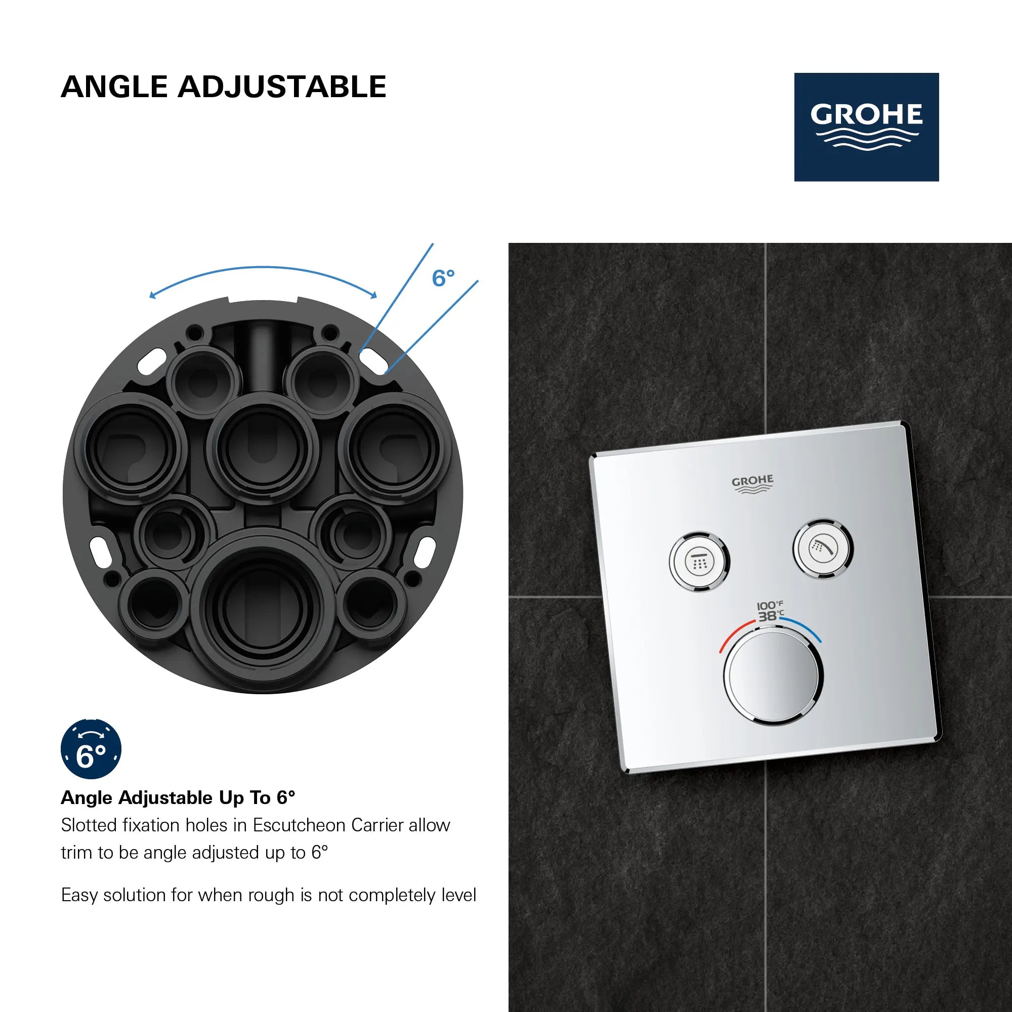 GrohTherm SmartControl Garniture de valve thermostatique à fonction double // CHROME STARLIGHT GROHE // 69182_GROHE_SmartControl_Square_29141000_Dual_Function_Info_3_0_CDNwebp.webp