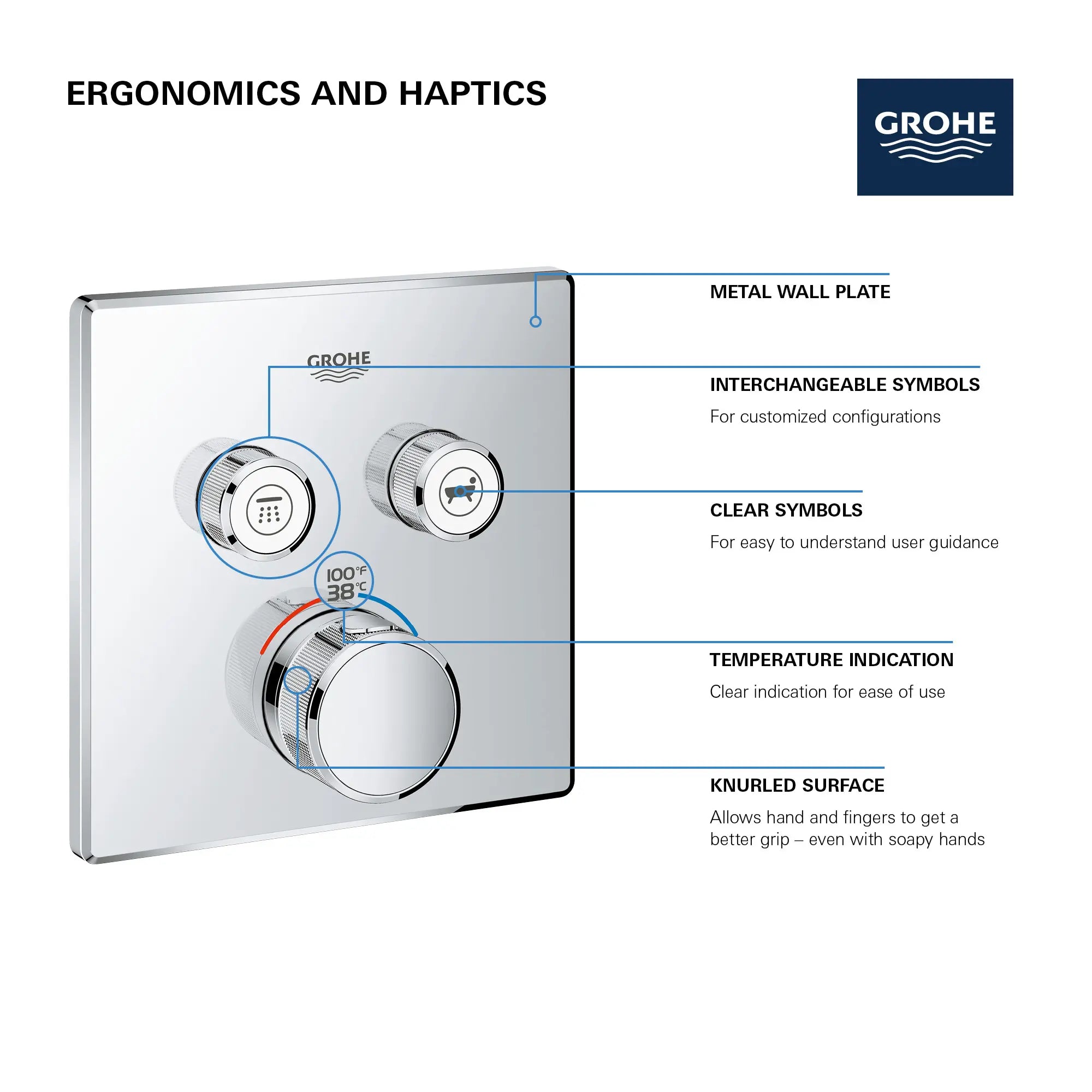 GrohTherm SmartControl Garniture de valve thermostatique à fonction double // CHROME STARLIGHT GROHE // 69184_GROHE_SmartControl_Square_29141000_Dual_Function_Info_2_0_CDNwebp.webp
