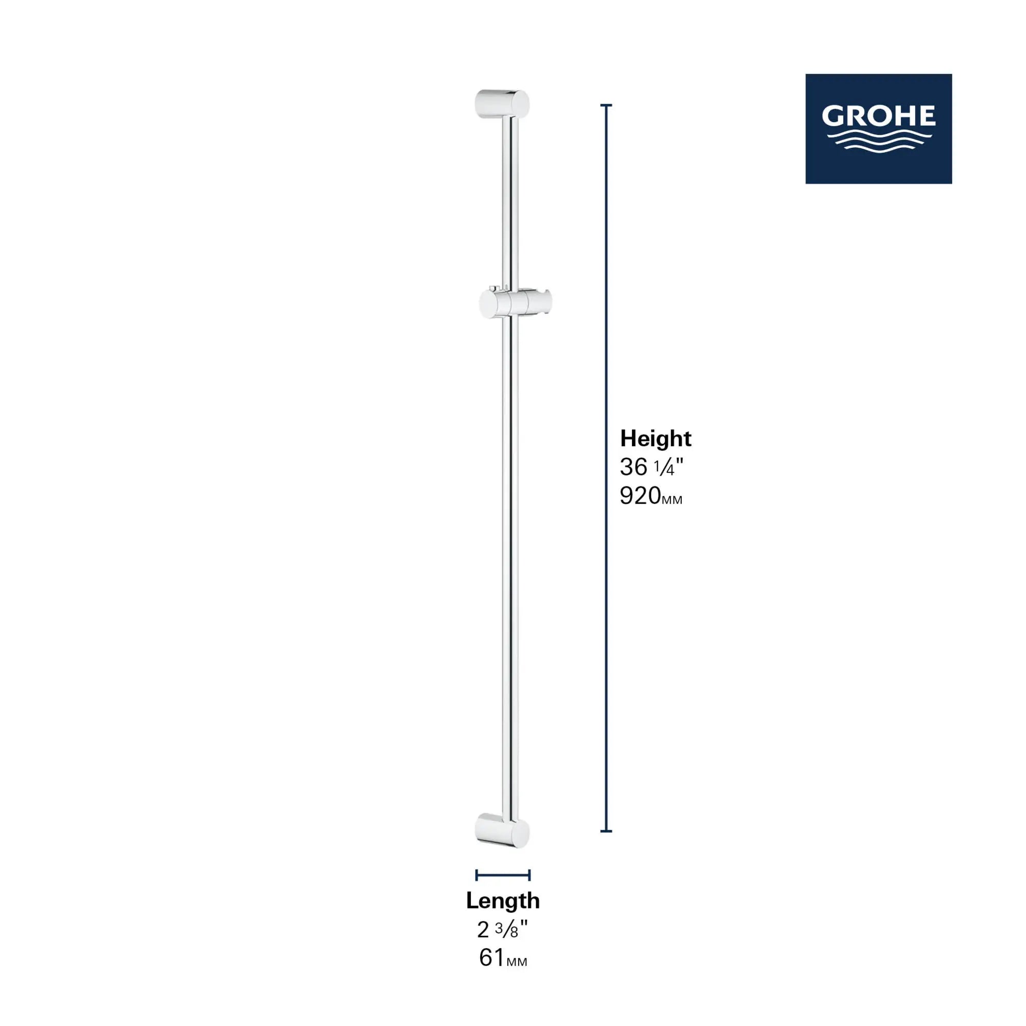 Tempesta Cosmopolitan Barre de douche de 36 po // CHROME STARLIGHT GROHE // 69220_GROHE_Matte_Black_Launch_DIMENSIONAL_27522_0_Infographics_1_0_CDNwebp.webp