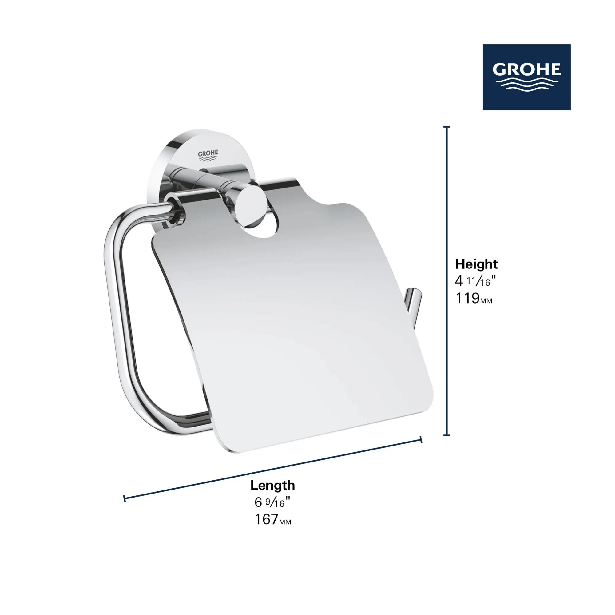 Essentials Distributeur de papier // CHROME STARLIGHT GROHE // 69229_GROHE_Matte_Black_Launch_DIMENSIONAL_40367_1_Infographics_1_0_CDNwebp.webp