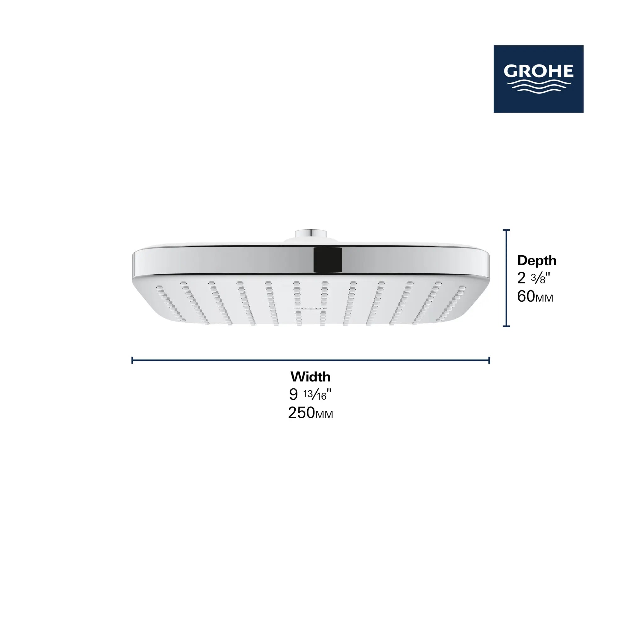 Pomme de douche à effet pluie 250, 9-7?8 po - 1 jet, 1,75 gpm // CHROME STARLIGHT GROHE // 69242_GROHE_Tempesta250_Square_26718_0_Infographics_2_0_CDNwebp.webp