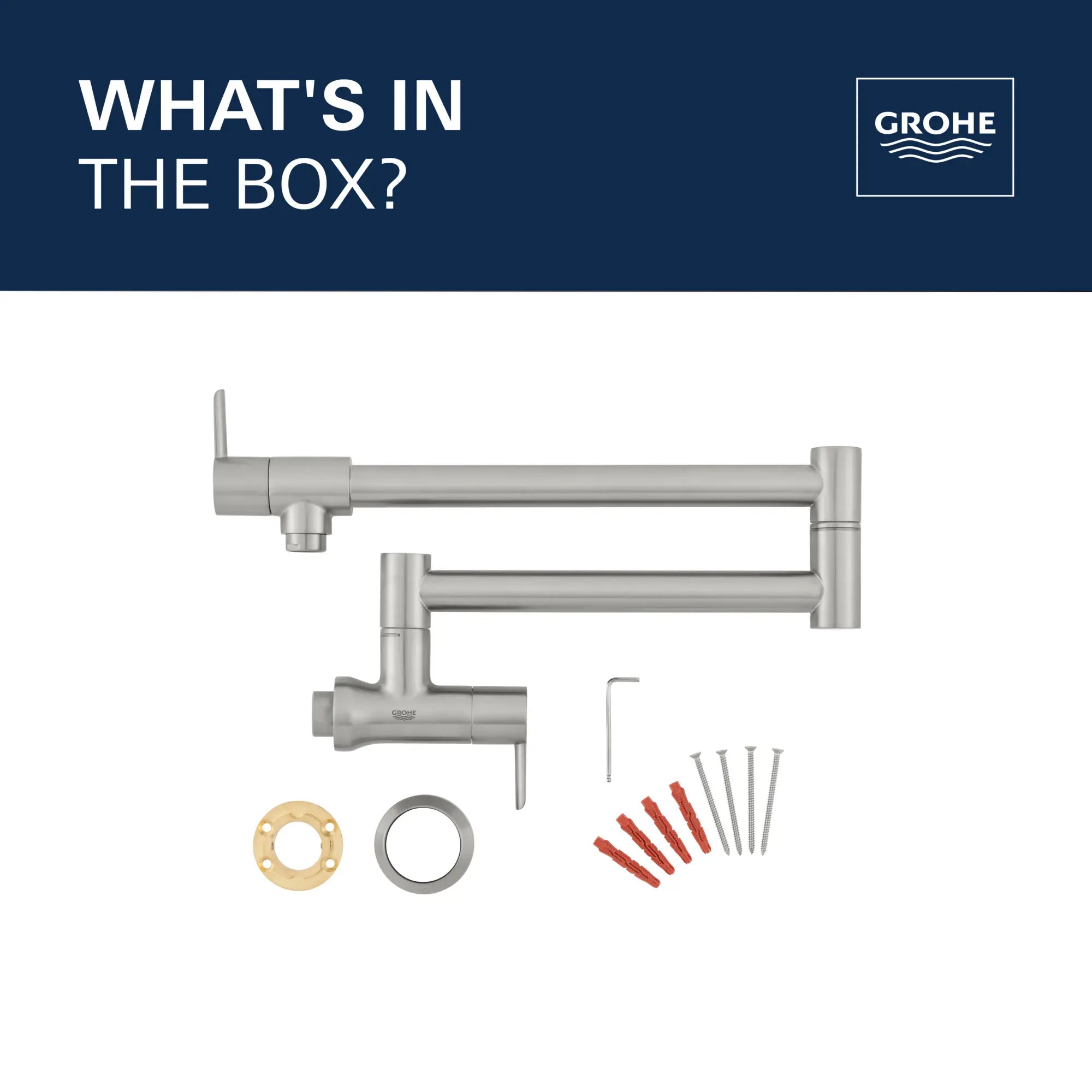 Robinet mural GROHE Zedra à 2 poignées // SUPERACIER INFINITYFINISH // 69255_2021_GROHE_Zedra_WhatsintheBox_31075_2_Infographics_CDNwebp.webp
