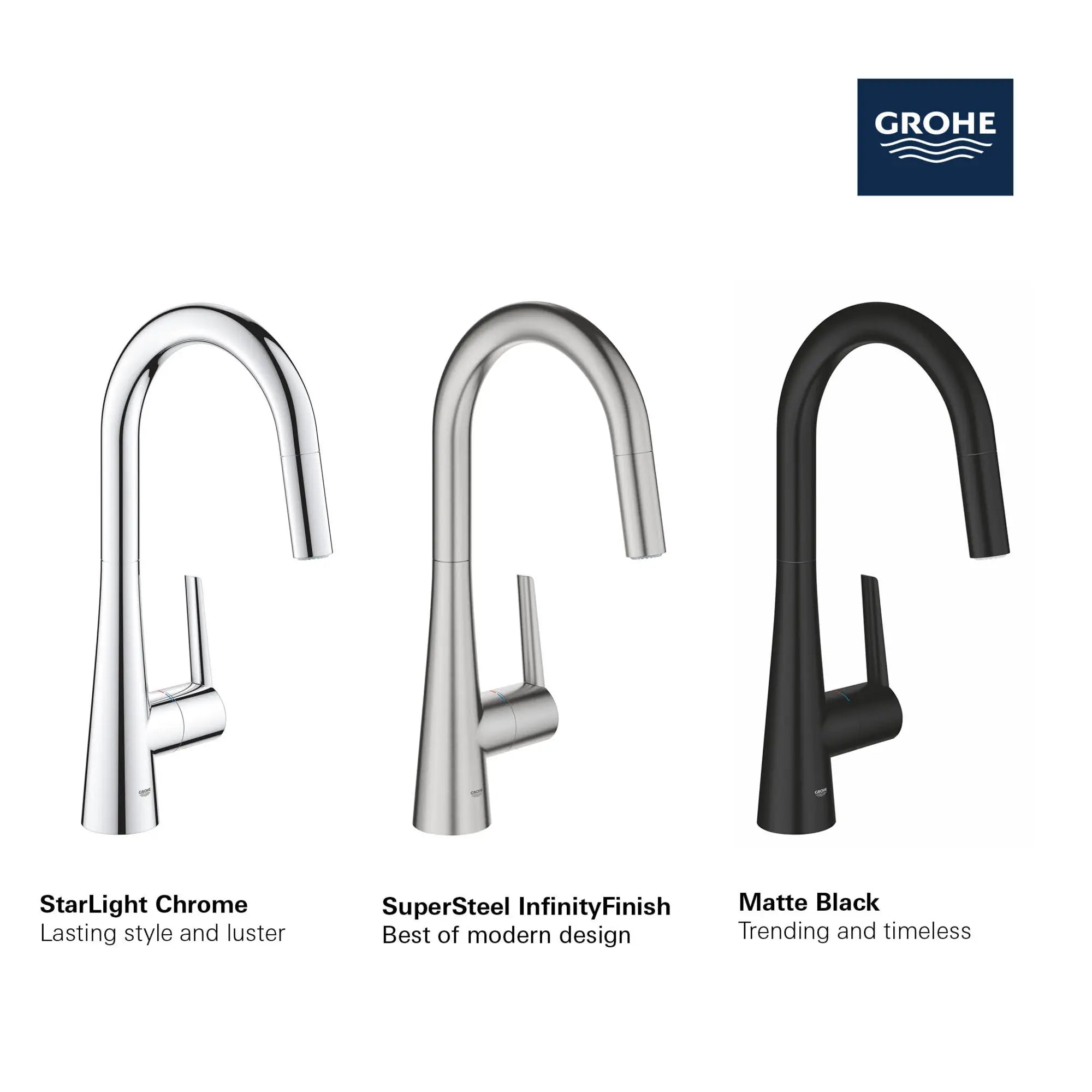 Robinet de cusine rétractable à poignée simple et double jet 6,6 L/min (1,75 gpm) // CHROME STARLIGHT GROHE // 69265_GROHE_Matte_Black_Launch_FINISH_32226_3_Zedra_Dual_Spray_Kitchen_Faucet_Info_1_0_CDNwebp.webp
