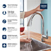 [30205002] GROHE Zedra Single-Handle Pull Down Kitchen Faucet Triple Spray 1.75 GPM (6.6 L/min) with Touch Technology - GROHE StarLight Chrome