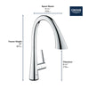 [30205002] GROHE Zedra Single-Handle Pull Down Kitchen Faucet Triple Spray 1.75 GPM (6.6 L/min) with Touch Technology - GROHE StarLight Chrome