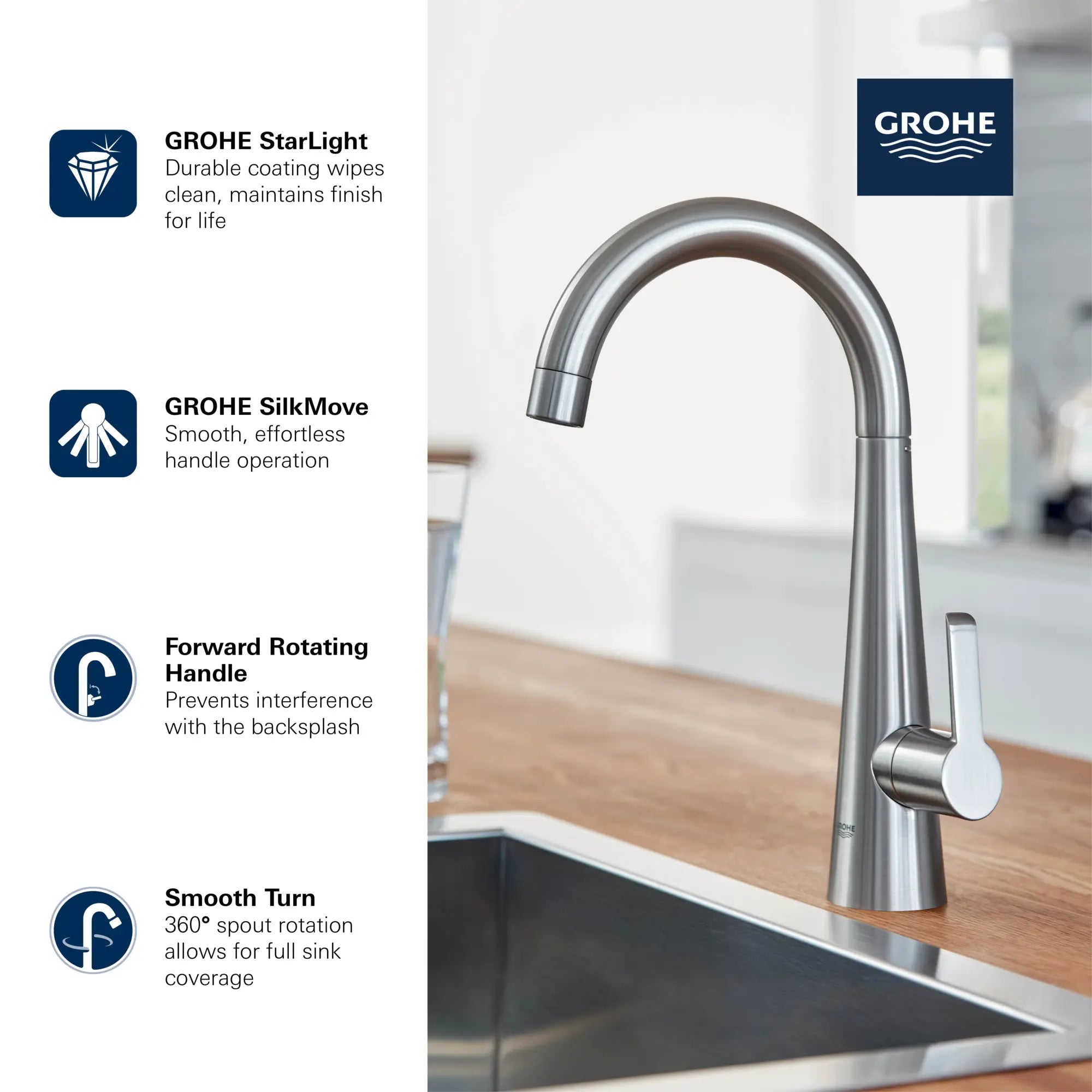 Robinet eau froide seulement à une poignée (pour breuvage) avec filtration 6,6 L/min (1,75 gpm) // CHROME STARLIGHT GROHE // 69270_GROHE_Zedra_30026_2_Infographics_1_CDNwebp.webp