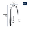 [32283003] GROHE Zedra Single-Handle Pull Down Dual Spray Prep Faucet 1.75 GPM (6.6 L/min) - GROHE StarLight Chrome