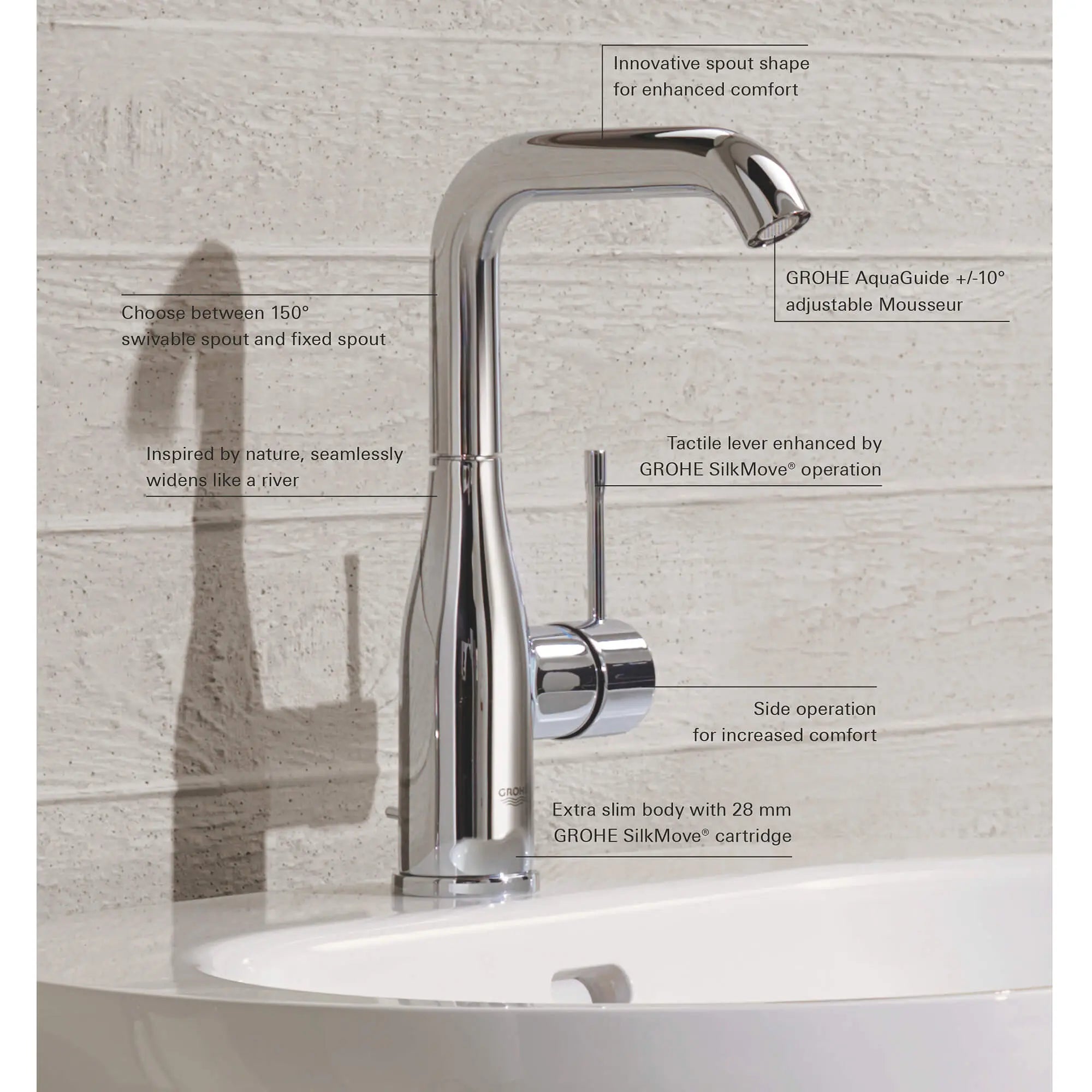 Robinet de salle de bain à poignée unique de grande taille // CHROME STARLIGHT GROHE // 829_23486001-single-handle-bathroom-faucet-l-size-enviro-5_0_CDNwebp.webp