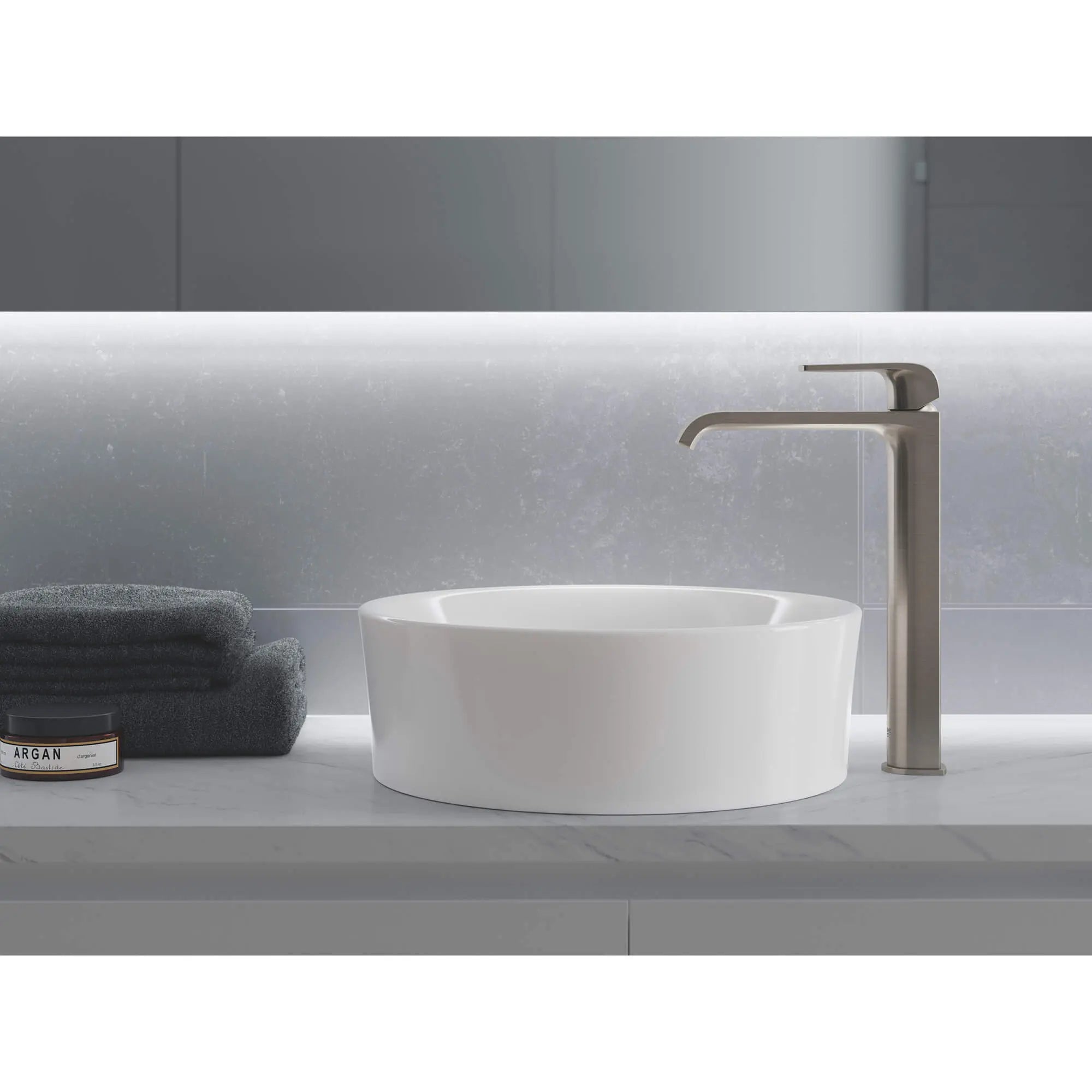 Robinet monotrou pour vasque, à poignée simple monté sur le tablier, 4,5 L/min (1,2 gpm) // NICKEL BROSSÉ INFINITYFINISH // 918_23869en0-vessel-bathroom-faucet-xl-size-enviro-1_0_CDNwebp.webp